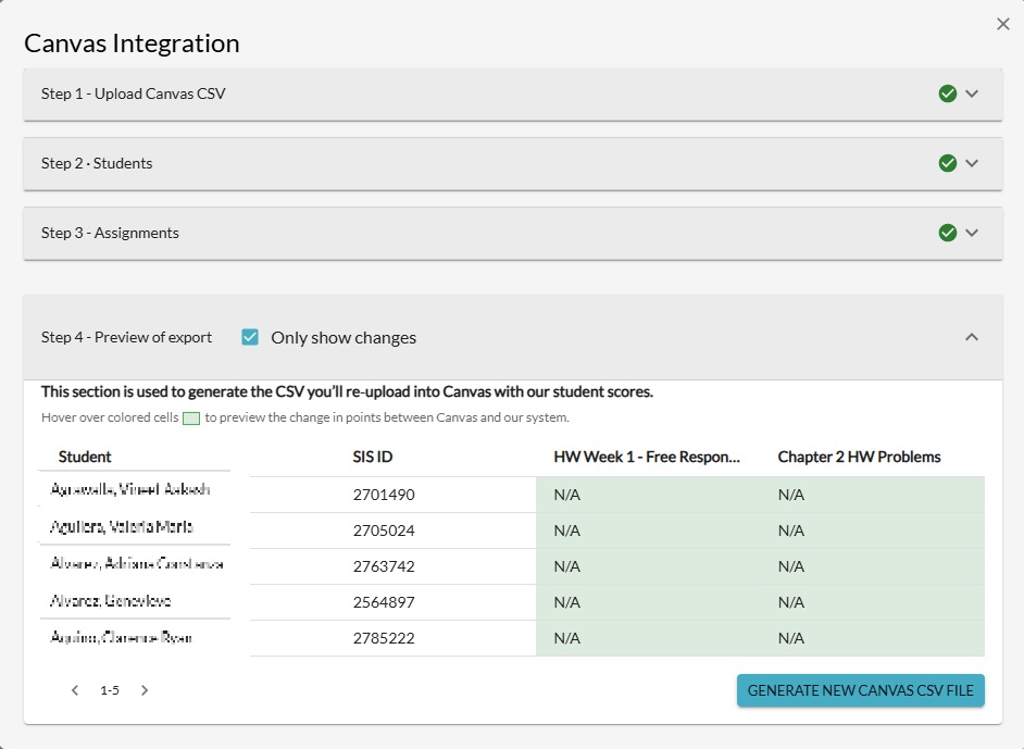 Canvas integration workflow for matching and syncing course grades